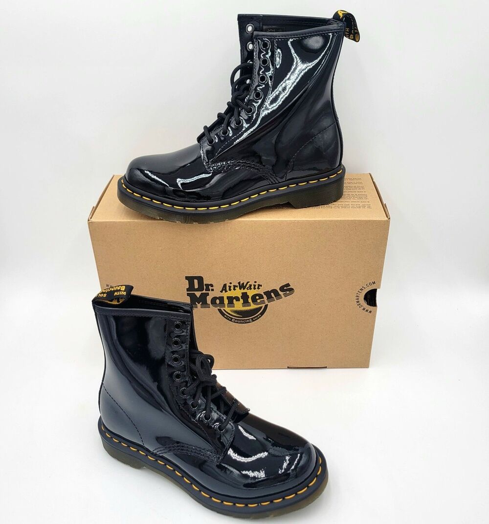 Dr. Martens 1460 Patent Lamper Black Leather 8-Eye Boots 11821 Women's 7 NEW